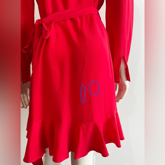 Intermix Dress Aviana Silk Wrap Ruffle Long Sleeve Red Dress - Picture 12 of 13